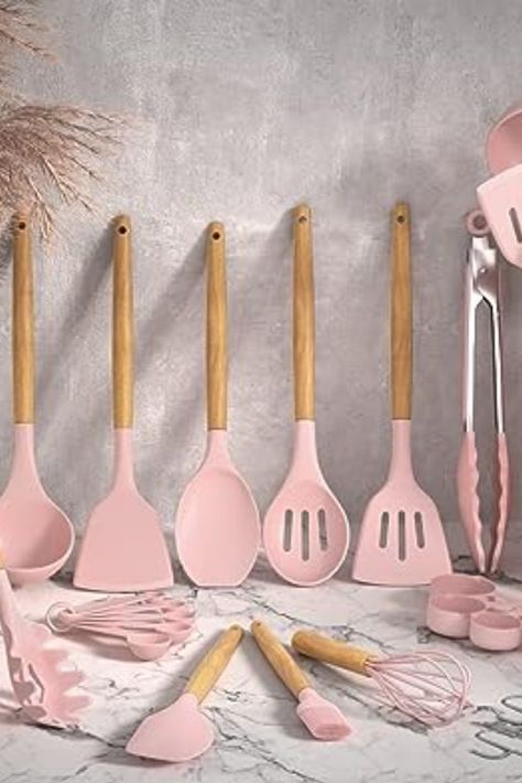 Kitchen Cooking Utensils Set, Umite Chef 33 pcs Non-stick Silicone Cooking Spatula Set with Holder, Wooden Handle Silicone Kitchen Gadgets Utensil Set (Pink)
Material	Wood, Stainless Steel, Silicone
Color	Pink
Brand	Umite Chef
Size	Small
Item Dimensions LxWxH	1 x 1 x 1 inches Pink Kitchen Utensils, Blush Pink Bedroom Decor, Pink Utensils, Blush Pink Living Room, Pink Living Room Decor, 2024 Photo, Pink Bathroom Decor, Cooking Spatula, Pink Wall Decor