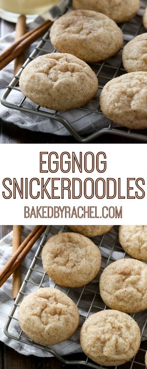 Baking Recipes Christmas, Eggnog Snickerdoodles, Holiday Baking Recipes Christmas, Egg Nog Cookies Recipe, Cookies Snickerdoodle, Snickerdoodle Cookies Easy, Eggnog Cookies, Snickerdoodle Cookie, Cookies Gluten Free