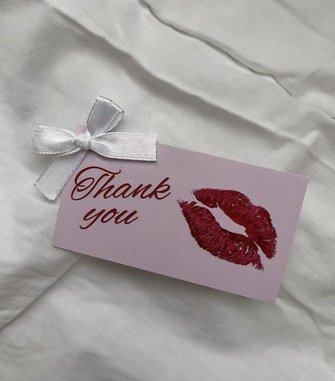 Depop Packaging Ideas Aesthetic, Thank You Note Aesthetic, Coquette Thank You Card, Lana Del Rey Party Aesthetic, Coquette Business Card, Thank You Next Aesthetic, Thank You Cards Aesthetic, Old Money Valentines, Red And Pink Coquette