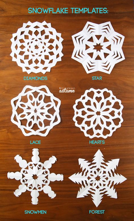 How to make paper snowflakes! Click through to print out the paper snowflake patterns. #itsalwaysautumn #snowflakes #papersnowflakes #papersnowflakepatterns Christmas Snowflakes Crafts, Paper Snowflake Template, Diy Christmas Snowflakes, Paper Snowflake Patterns, Christmas Snowflakes Decorations, Snowflake Cutouts, Snowflake Patterns, Snowflake Template, Snowflake Craft