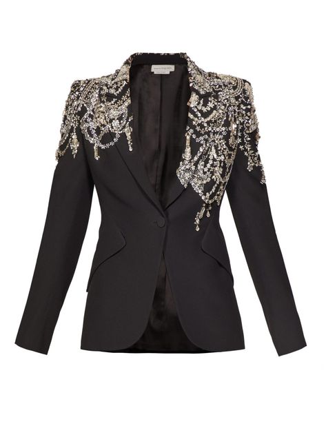 Alexander McQueen’s Embellished Leaf Blazer Jacket Crepe Blazer, Black Cami Top, Blue Ivy, Black Camis, Looks Chic, Fashion Pattern, Stage Outfits, Jacket Style, Look Fashion