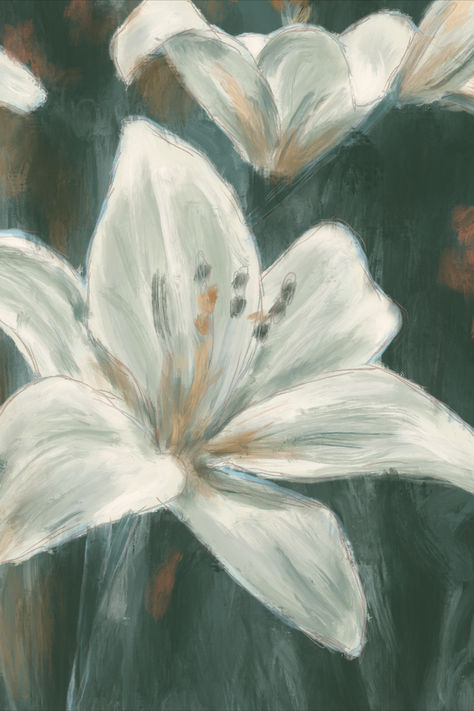 Painting of a white lily flower on a stretch canvas #lily #lilly #flower #florals #painting #monet #laurenyeagerart #print #mystyle #abstract #art Lily Flower Painting, Painting Monet, Lilies Drawing, White Lily Flower, Lily Wallpaper, Piskel Art, Lilly Flower, Art Sketches Doodles, Lily Painting