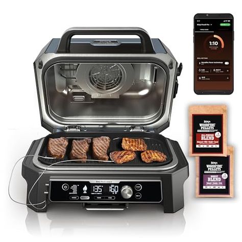 Limited-time deal: Ninja OG951 Woodfire Pro Connect Premium XL Outdoor Grill & Smoker, Bluetooth, App Enabled, 7-in-1 Master Grill, BBQ Smoker, Outdoor Air Fryer, Woodfire Technology, 2 Built-In Thermometers, Black Outdoor Electric Grill, Electric Bbq Grill, Grill Outdoor, Bbq Smoker, Outdoor Grills, Bbq Smokers, Grill Grates, Wood Pellets, Electric Grill