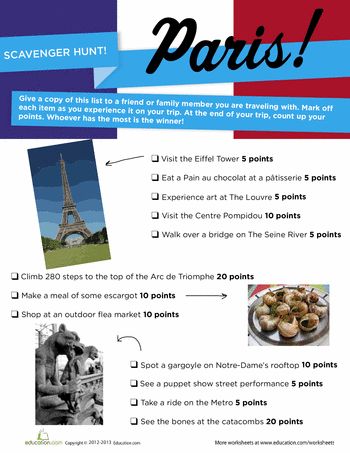 Worksheets: Paris Scavenger Hunt Paris Scavenger Hunt, Beach Scavenger Hunt, Ef Tours, Thomas Party, French Picnic, Paris Activities, Scavenger Hunt Birthday, Social Studies Lesson Plans, Writing Lesson Plans