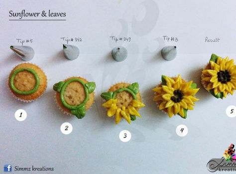 Sunflower Wedding Cupcakes, Buttercream Sunflower, Sunflower Cupcake Toppers, Sunflower Cupcakes, Sunflower Cookies, Frosting Colors, Cupcake Decorating Tips, Fall Cupcakes, Easter Bunny Cake