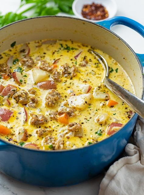 Potato Soup Recipes, Sausage Potato Soup, Sausage Soup Recipes, Sausage Potato, Sausage Potatoes, Sausage Soup, Potato Soup Recipe, Sopot, Soup And Sandwich