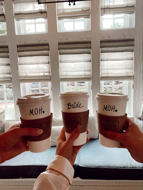 Wedding Morning Aesthetic, Maid Of Honor Aesthetic, Starbucks Wedding, Country Bachelorette, Big 30, Wedding Aesthetics, Bachelorette Ideas, Coffee Wedding, Bridesmaid Getting Ready