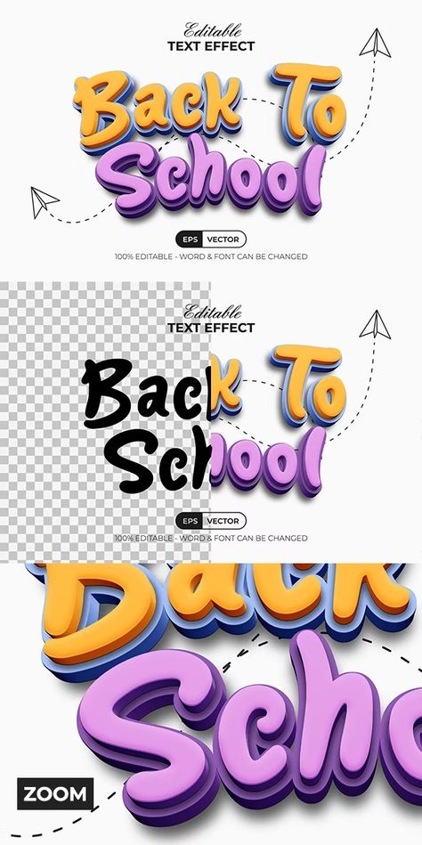 Font Illustration Typography, Text Illustration Design, Back To School Design Graphic, Text Design Ideas, Back To School Graphic Design, Back To School Logo, Text Effects Illustrator, Back To School Font, Text Effects Photoshop