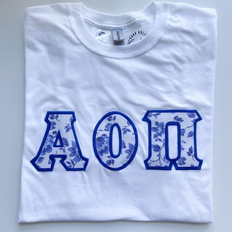 Stitch Letters Sorority, Sorority Stitched Letters, Paddle Sorority Big, Aoii Shirts, Paddle Sorority, Greek Letter Shirts, Stitch Letters, Kappa Kappa Psi, Sorority Paddles