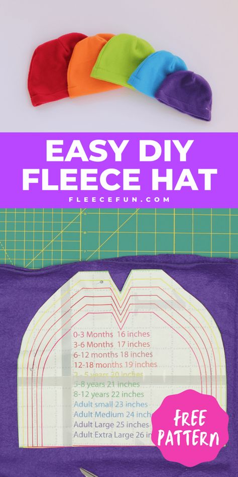 Easy Fleece Hat, Winter Hat Sewing Pattern, Fleece Hat Tutorial, Fleece Sewing, Fleece Hat Pattern, Fleece Sewing Projects, Fleece Crafts, Fleece Projects, Fleece Beanie