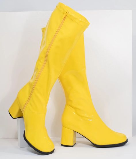 60s Shoes, Gum Boot, Go Go Boots, Yellow Boots, Glitter Boots, Gogo Boots, Statement Shoe, 3 Inch Heels, 1960s Fashion