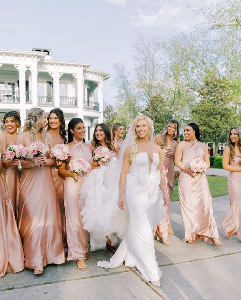 Alexa Sparks Warshauer on Instagram: “That look when you know you’ve got the best bridal party behind you 💕” Wedding Bridesmaid Dresses Dusty Rose, Rose Gold Silk Bridesmaid Dress, Dusty Rose Gold Bridesmaid Dress, Gold And Pink Bridesmaid Dresses, Bridesmaid Rose Gold Dresses, Baby Pink Wedding Dress Bridesmaid, Satin Rose Bridesmaid Dress, Satin Bridesmaid Dresses Pink, Blush Bridesmaid Dresses Black Women