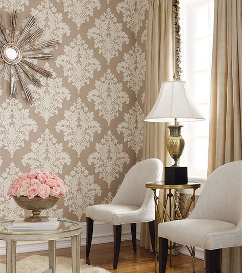 wallpaper for living rooms ideas | 10 Divine Damask Wallpapers for Every Room Classic Wallpaper, Wallpaper Accent Wall, Wallpaper Trends, Damask Wallpaper, The Wallpaper, Inspirational Wallpapers, Wallpaper Living Room, Wallpaper Bedroom, Room Wallpaper