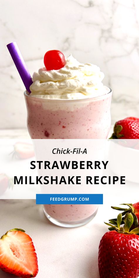 cup of strawberry milkshake with cherry on top Chick Fil A Milkshake Recipe, Strawberry Shake Recipe, Strawberry Milkshake Recipe, Milkshake Recipe Strawberry, Homemade Milkshake, Fall Party Food, Fast Dessert Recipes, Copycat Chick Fil A, Milkshake Recipe