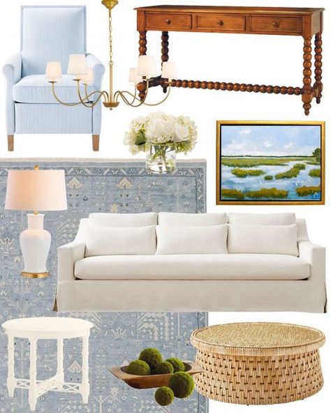 Grandmillenial Living Room, Southern Coastal Decor, Spring Living Room, New House Living Room, Blue Bamboo, Coastal Interior, California Coastal, Room Remodel, Rock Salt