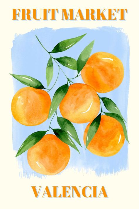 Watercolor Art Orange Fruit, Watercolor Painting Illustration, Oranges Watercolor Paintings, Orange Watercolor Painting, Tangerine Painting, Watercolor Art Food, Tangerine Illustration, Watercolor Art Projects, Painting Of Oranges