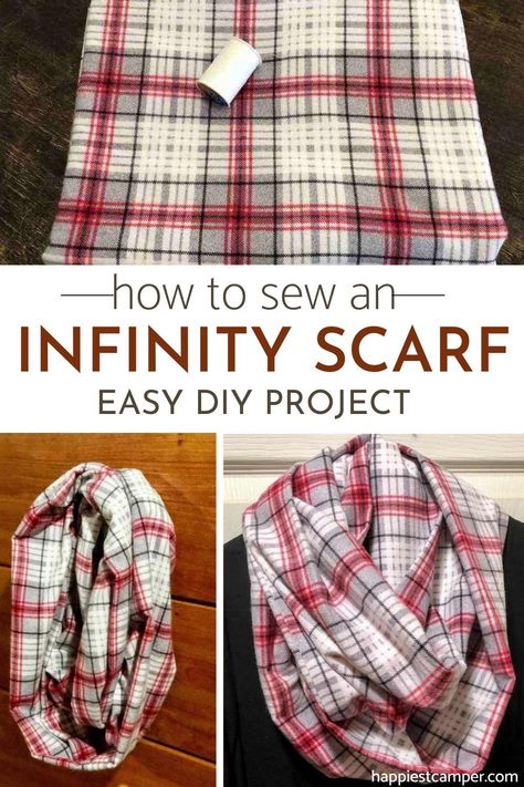 Fleece Sewing Projects, Diy Infinity Scarf, Infinity Scarf Tutorial, Scarf Sewing Pattern, Sewing Scarves, Sew Christmas, Projects To Sell, Flannel Scarves, Infinity Scarf Pattern