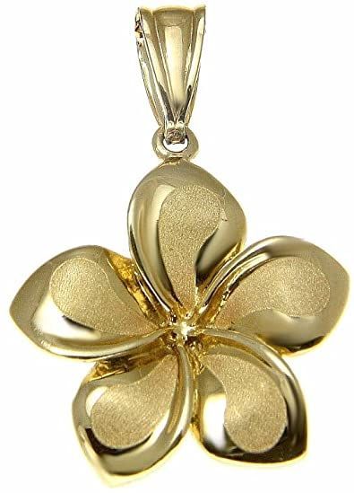 Arthur's Jewelry 14K Solid Yellow Gold 17mm Hawaiian Plumeria Flower Charm Pendant Purple Pixie, Link Jewelry, Hawaiian Plumeria, Gold Bangles For Women, Black Onyx Necklace, S Jewelry, Onyx Necklace, Gold Models, Cuff Bangle Bracelet