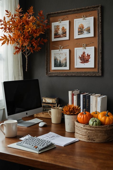 Transform your workspace into a cozy autumn haven with charming fall office decor. Embrace the season with warm colors and festive accents for a refreshing change. #FallOfficeDecor #CozyWorkspace #SeasonalRefresh #AutumnVibes #OfficeInspiration Autumn Cubicle Decor, Fall Office Decorations Desks, Fall Desk Decor, Fall Office Decorations, Fall Office Decor, Cozy Workspace, Office Decor Ideas, Office Decorations, Cubicle Decor