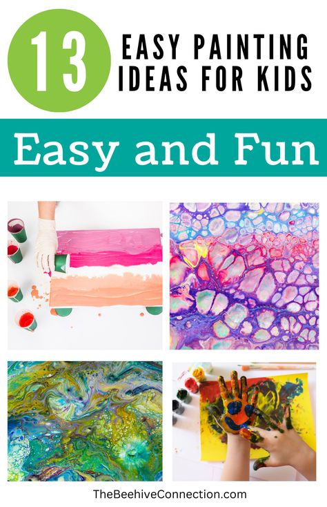 Unleash your child's creativity with these 13 fun and easy painting ideas! From finger painting to mixing color basics. There are mess-free techniques, and painting ideas, and exciting color mixing. Ideal for toddlers, preschoolers, and elementary-age children. These include kids painting, creative kids, easy art projects, fun with colors, todler art, preschool crafts, simple art for kids, family art time, and diy painting. We have crafts for kids, young artists, children's art as well. Painting Projects For Toddlers, Canvas Painting For Preschoolers, Easy Paint Ideas For Kids, Preschool Canvas Art, Toddler Canvas Painting Ideas, Art Class Ideas For Kids, Easy Kids Painting Ideas, Preschool Painting Ideas, Painting Ideas For Preschool