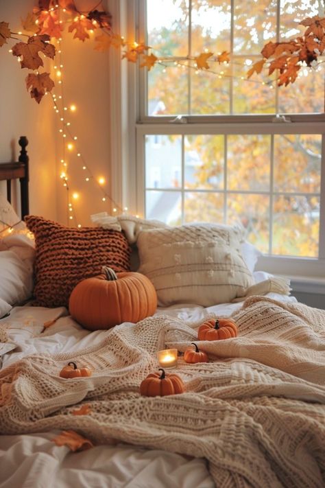 Pumpkins, Decorating Ideas, Blankets, Decor Ideas, Bedroom, Halloween, Bed