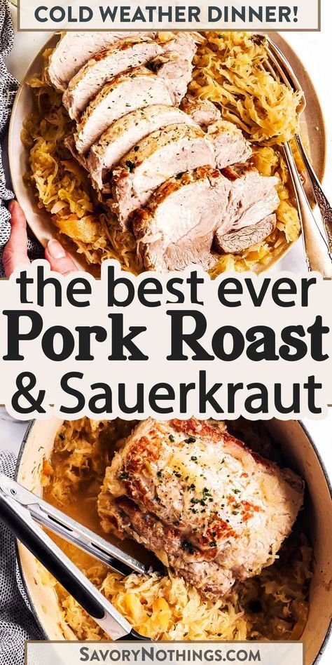 Pork Roast With Sauerkraut, Pork And Sauerkraut Recipe, Pork Roast And Sauerkraut, Pork And Sauerkraut, Baked Ribs, Pork Roast Recipes, Fermented Cabbage, Sauerkraut Recipes, Pork Loin Recipes