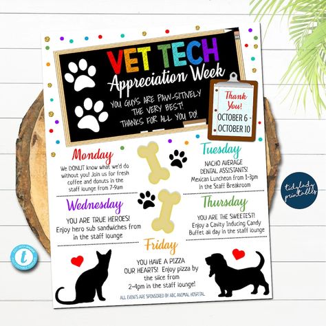 Vet Tech Appreciation Week Itinerary Template, Animal Hospital Medical National Veterinarian Week Schedule Event Printable Editable Template - Etsy Veterinary Staff Appreciation, Vet Tech Survival Kit, Vet Tech Appreciation Week Quotes, Vet Tech Week Gift Ideas Diy Crafts, Vet Tech Week Gifts, Vet Receptionist Week, Vet Tech Appreciation Week Games, Vet Tech Week Gift Ideas Diy, Vet Tech Games