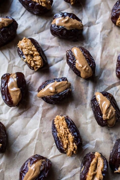 Peanut Butter Stuffed Dates, Stuffed Dates, Chocolate Covered Peanuts, Date Recipes, Desserts Vegan, Peanut Butter Desserts, Healthy Peanut Butter, Half Baked Harvest, Fudge Brownies