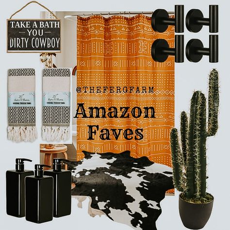 Western Boho Curtains Living Room, Boho Western Shower Curtain, Southwest Bathroom Ideas Rustic, Amazon Rustic Home Decor, Southwestern Boho Bathroom, Western Wallpaper Bathroom, Amazon Western Decor, Western Curtains Living Room, Western Bathroom Ideas Rustic