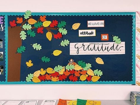 Katie Kafer | We have an attitude of gratitude in 4K! 🙌🏻🌻 Peep my Bitmoji who makes an appearance very often... #gratitude #thanksgiving #classroom... | Instagram Attitude Of Gratitude Bulletin Board, Gratitude Bulletin Board, Classroom Instagram, Thanksgiving Classroom, An Attitude Of Gratitude, Birthday Board, Attitude Of Gratitude, Board Ideas, School Projects