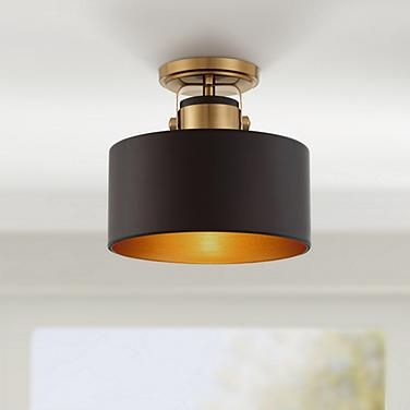 Courtney 10" Wide Soft Gold Matte Black Ceiling Light Black Ceiling Light, Matte Black Ceiling, Black Ceiling Lighting, Metal Ceiling Lighting, Brass Ceiling Light, Industrial Ceiling Lights, Flushmount Ceiling Lights, Ceiling Light Design, Black Ceiling