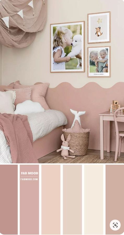 Bedroom Paint Light Colors, Pink Green And Beige Bedroom, Muted Dusty Pink Paint, Light Color Paint For Bedroom, Pink Girls Bedroom Toddler, Rose Pink Girls Bedroom, Split Painted Walls Bedrooms, Pink Colour Bedroom Ideas, Bedroom Colour Design Paint Colors