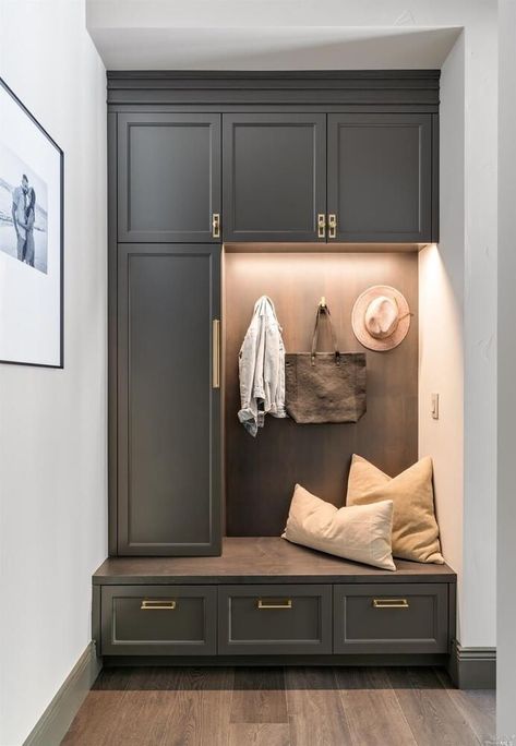 Small Mudroom Ideas, Mudroom Remodel, Mudroom Cabinets, Entry Closet, Mud Room Entry, Mudroom Decor, Mudroom Laundry Room, Mud Room Storage, Mudroom Design