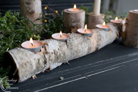 Birch Log Candle Holder, Birch Wood Crafts, Cozy Candlelight, Birch Candle Holders, Log Decor, Birch Tree Decor, Log Candle Holders, Birch Craft, Birch Candles