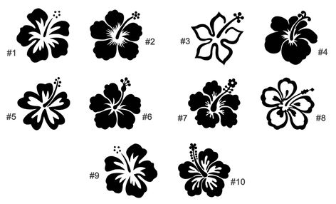 I LOVE ALL THESE HAWAIIAN FLOWERS. Oh my god, which is your favorite? ;-) I'm thinking about two #5 on the inside of my arm. Hawaiian Flower Tattoo, Hawaii Flower Tattoos, Hawaiian Flower Tattoos, Hibiscus Flower Tattoos, Deco Surf, Hawaii Tattoos, Flower Stencils, Hibiscus Tattoo, Petit Tattoo