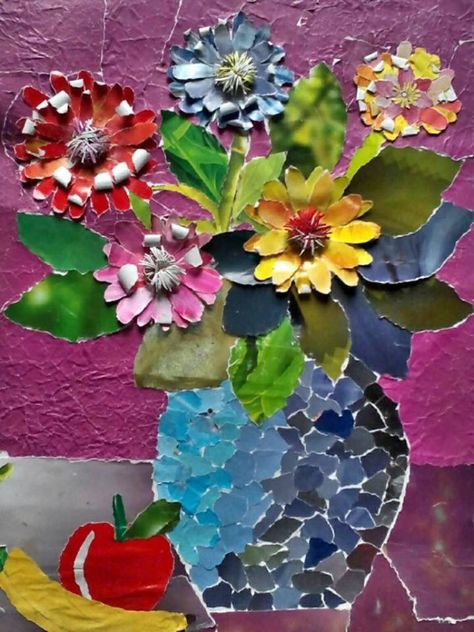 Recycled Paper Art, Paper Mosaic, Art Assignments, Flower Collage, Collage Art Projects, Arte Van Gogh, Paper Collage Art, Modern Art Paintings Abstract, Picasso Art