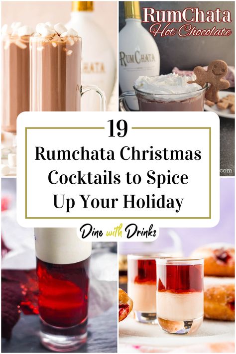 Collage of 4 rumchata christmas cocktails. Holiday Drinks With Rum Chata, Christmas Cocktails With Rumchata, Rumchata Christmas Cocktails, Peppermint Rumchata Drink, Peppermint Rum Chata Recipes, Rumchata Christmas Drinks, Drinks With Rumchata, Christmas Alcholic Drinks, Winter Cocktail Drinks