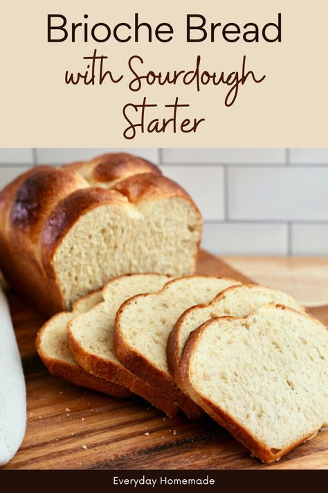 This Brioche Bread with Sourdough Starter recipe yields a soft, fluffy loaf perfect for Thanksgiving! Made with an active sourdough starter or discard and fermented overnight using the tangzhong method, it’s mixed with butter in a stand mixer. Ideal for sandwiches, French toast, and freezer-friendly for later use! Discard Sandwich Loaf, Best Sourdough Sandwich Bread Recipe, Sourdough Discard Brioche Bread, Sourdough Soft Bread, Sourdough Brioche Bread Recipe, Overnight Sourdough Sandwich Bread, Sourdough Active Starter Recipes, Active Starter Recipes, Sourdough Brioche Bread