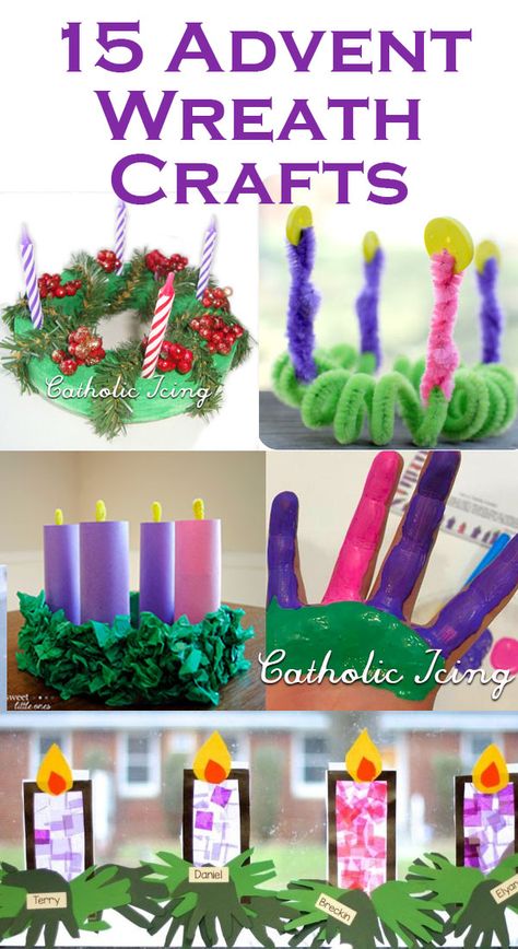 Advent Wreath Crafts For Kids. This is such a great list! Tons of amazing craft ideas here for Advent. #catholicicing #advent #adventforkids #catholicadvent #adventwreath #adventwreathcraft #liturgicalliving #weavethefaith #domesticchurch #liturgicalyear Advent Wreath Kids Craft, Advent Candle Crafts For Kids, Advent Wreath Craft For Kids Catholic, Advent Crafts For Preschoolers, Advent Wearth, Advent Wreath For Kids, Advent Wreath Craft For Kids, Advent Art Projects, Wreath Crafts For Kids