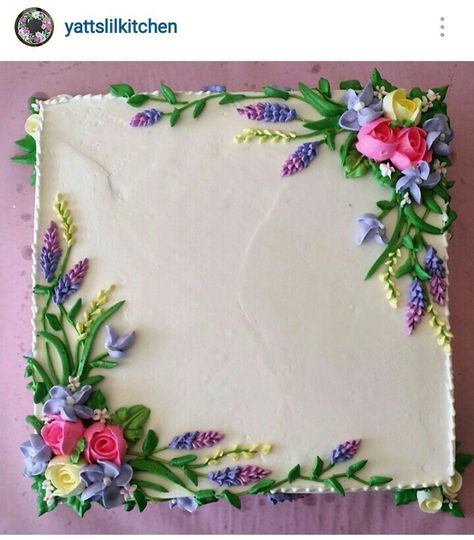 Tårta Design, Patisserie Fine, Sheet Cake Designs, Birthday Sheet Cakes, Square Wedding Cakes, Buttercream Flower Cake, Cupcakes Decorados, Spring Cake, Buttercream Flowers