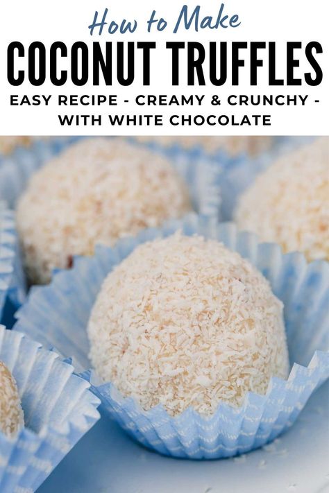 Embrace the festive season with a batch of irresistible coconut truffles. Crafted from luscious white chocolate, unsweetened shredded coconut, velvety coconut cream, and a generous sprinkle of chopped nuts, these delightful treats are a symphony of flavors and textures. Their satisfying crunch and creamy interior make them the ultimate indulgence for the holidays. Share the joy by gifting these homemade treasures to your loved ones this Christmas. Chocolate Balls Recipe, Truffle Recipe Christmas, Truffle Recipe Easy, White Chocolate Coconut, White Chocolate Desserts, Easy Truffles, Coconut Truffles, Homemade Truffles, Christmas Eats