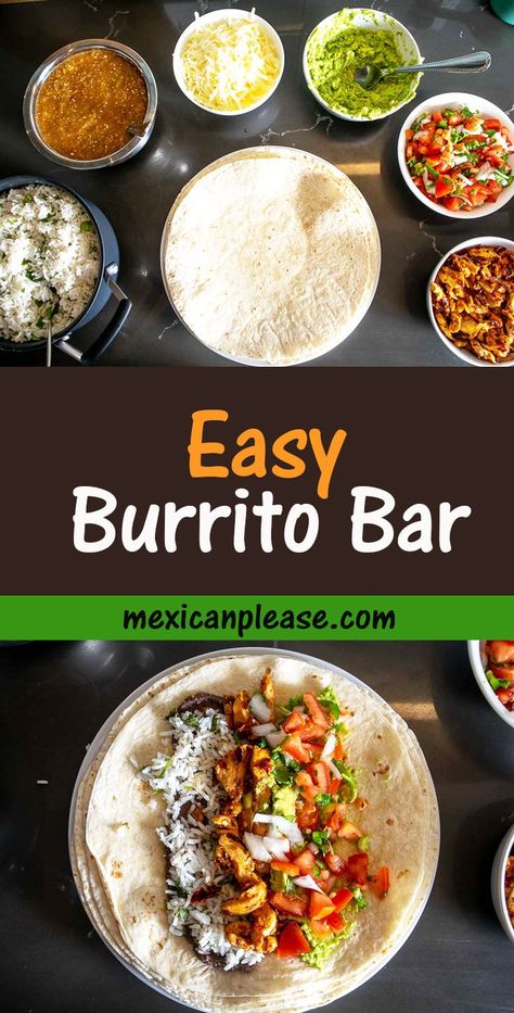 Burrito Bar, Mexican Party Food, Party Food Bars, Burrito Bowls Recipe, Latin American Recipes, Dump Meals, Party Food Buffet, Burritos Recipe, Tacos And Burritos