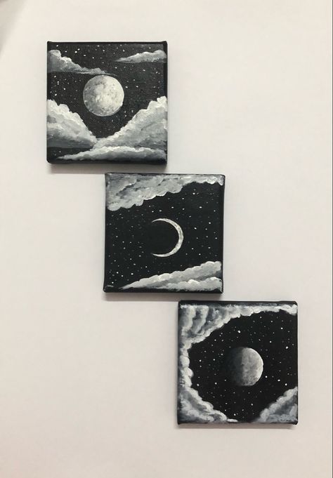 Mini Canvas Art 3x3, Small Black Canvas Art, Black And White Mini Canvas Painting, Mini Paintings Black And White, Simple Painting On Black Canvas, Goth Canvas Art, Small Black Canvas Paintings Easy, Simple Goth Paintings, Painting With Dark Colors