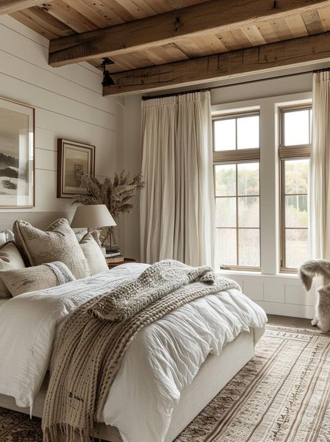 Cozy Farmhouse Bedroom, Rustic Farmhouse Bedroom, Beautiful Bedroom Colors, Barn Apartment, Bedroom Addition, Future Bedroom, Cabin Bedroom, Earthy Bedroom, Farmhouse Vintage