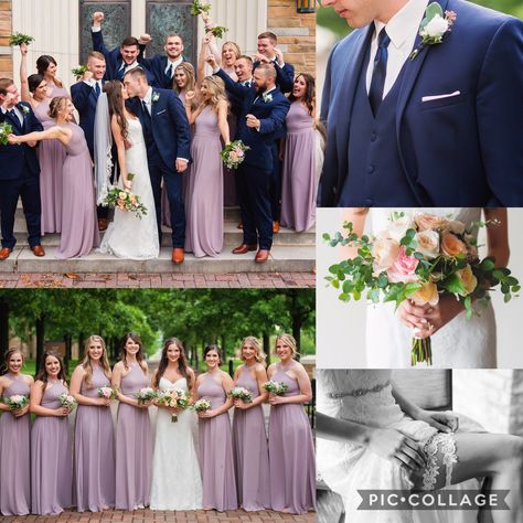 Mauve (Lulus) and Navy wedding Navy And Lavender Wedding Colors, Navy Blue Lavender Wedding, Navy Lavender And Sage Wedding, Lilac Navy Blue Wedding, Navy And Dusty Purple Wedding, Lilac And Navy Wedding Theme, Purple And Navy Wedding Theme, Mauve Navy Wedding, Mauve And Purple Wedding