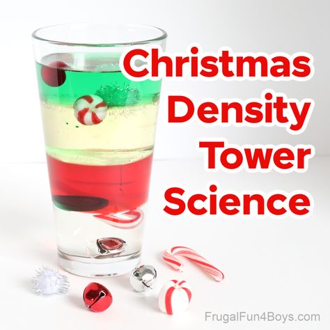 Christmas Density Tower Science Experiment - Frugal Fun For Boys and Girls Christmas Science Experiments For Middle School, Middle School Christmas Activities, Christmas Activities For Kindergarten, Density Tower, Holiday Stem Activities, December Themes, Stem Activity For Kids, Christmas Science Activities, Christmas Stem Activities