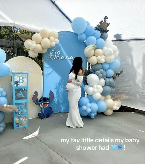 Baby Shower Stitch Theme, Cute Baby Boy Baby Shower Themes, Stitch Theme Baby Shower Ideas, Baby Stitch Baby Shower Ideas, Stitch And Angel Baby Shower Ideas, Stitch Themed Baby Shower Ideas, Lilo And Stitch Baby Shower Theme, Winter Baby Gender Reveal Ideas