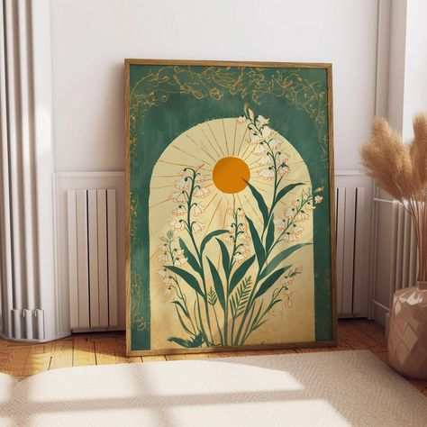 Earthy Artwork, Folk Art Illustration, Art Soleil, Parlor Room, Folk Illustration, Illustration Kunst, Eclectic Wall Art, Taurus Sign, Sun Art