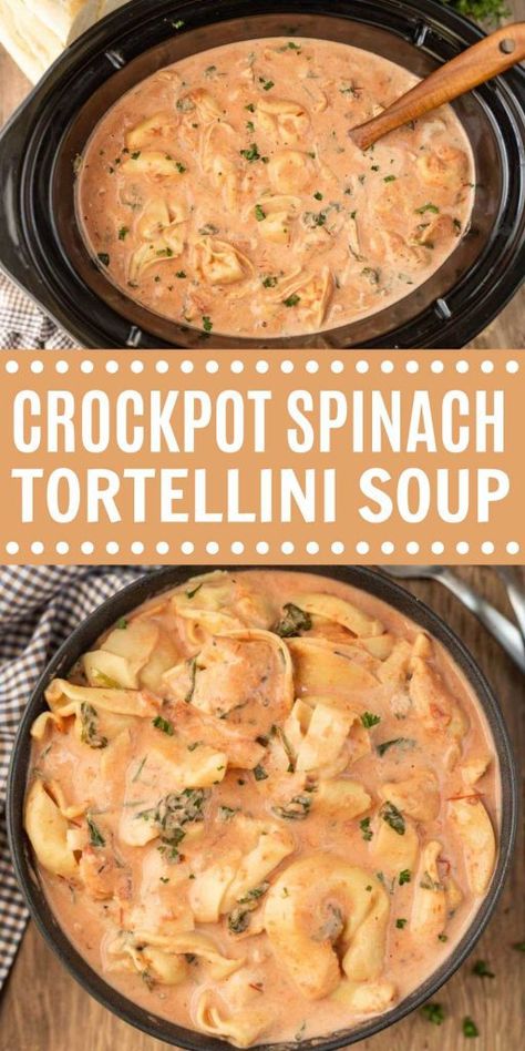 Tortellini Soup Recipes Easy, Tortellini Recipes Crockpot, Crockpot Tortellini Soup, Tortellini Soup Crockpot, Tortellini Soup With Spinach, Easy Tortellini Soup, Crockpot Tortellini, Slow Cooker Tortellini Soup, Crock Pot Tortellini