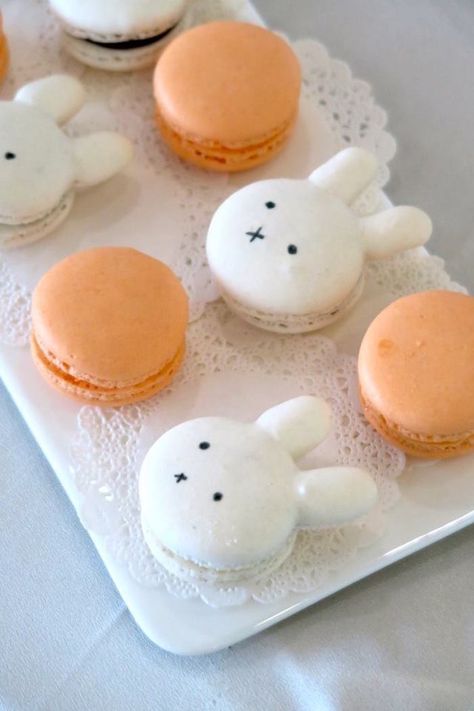 Bunny Macarons from a Miffy Bunny Birthday Party on Kara's Party Ideas | KarasPartyIdeas.com (11) Miffy Food, Bunny Macarons, Miffy Party, Macarons Ideas, Toxic Traits, Kue Macaroon, New Year's Desserts, Bunny Birthday Party, Birthday Party Snacks